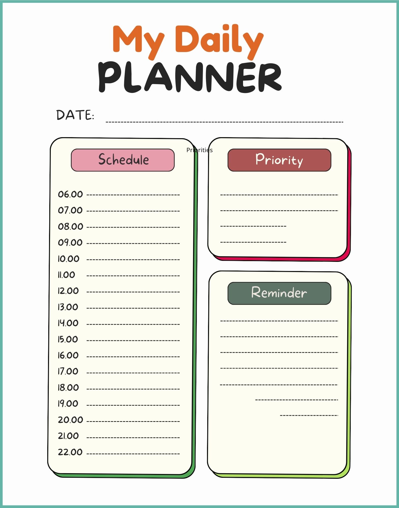 Kids Educational Daily Planner Template