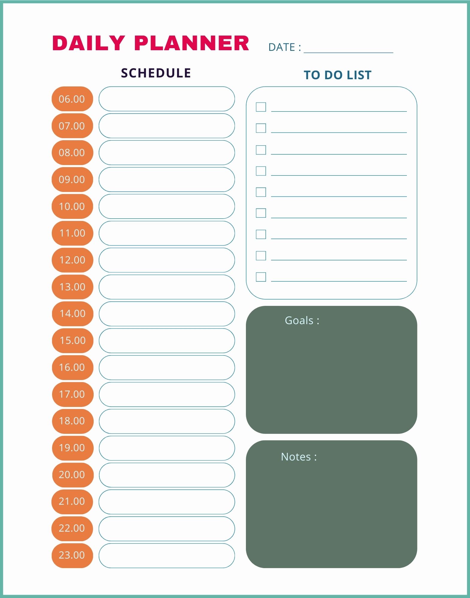 Kids Educational Daily Planner Template