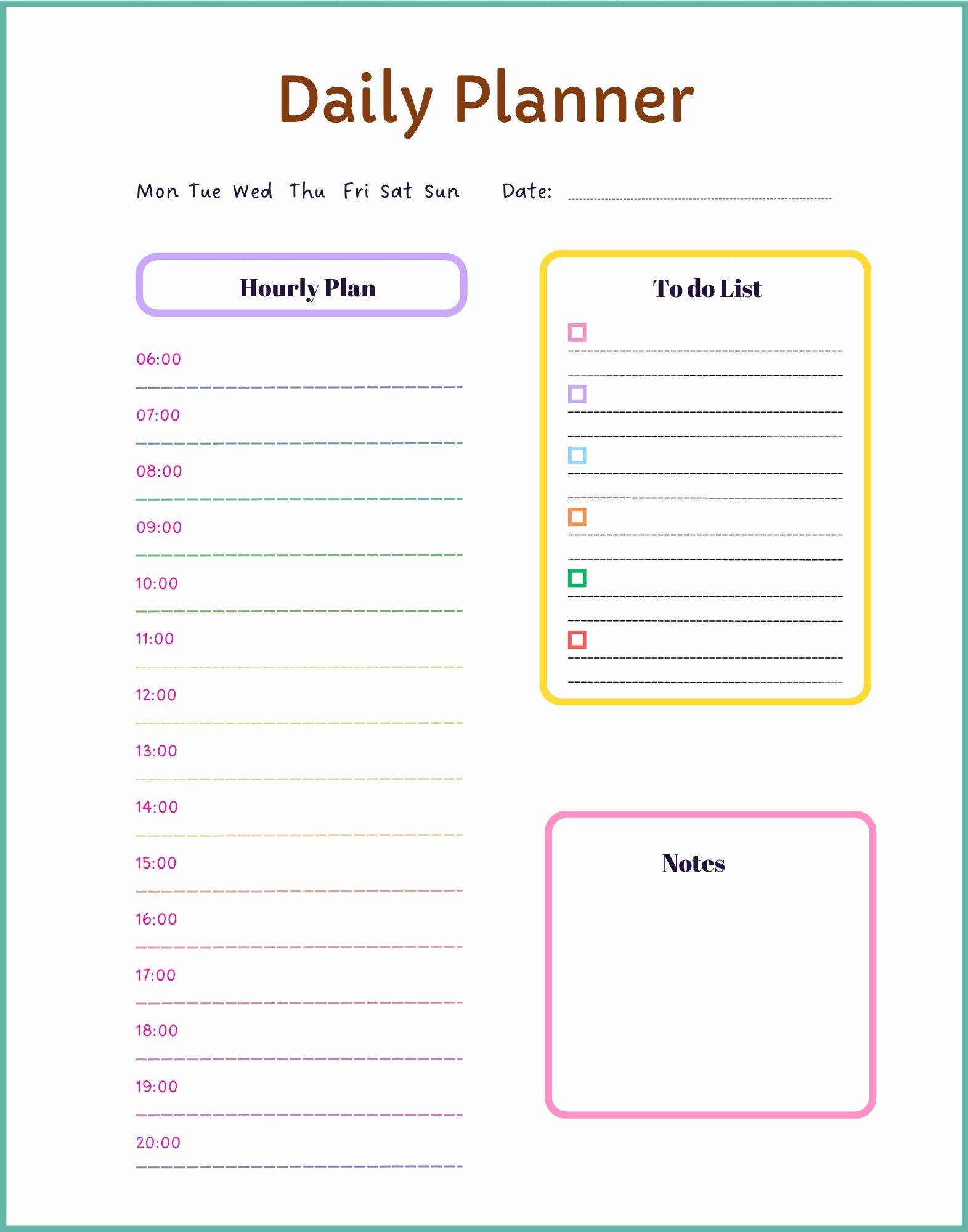 Kids Educational Daily Planner Template