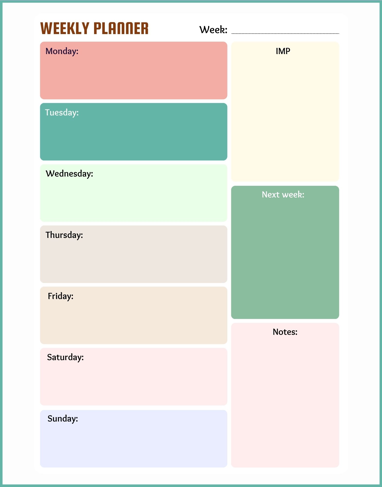 Kids Educational Daily Planner Template