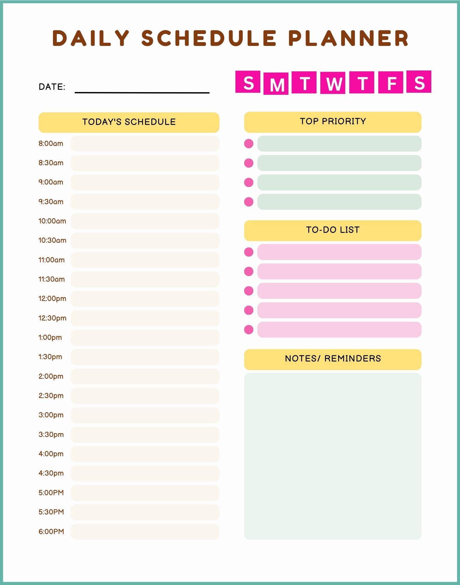 Kids Educational Daily Planner Template