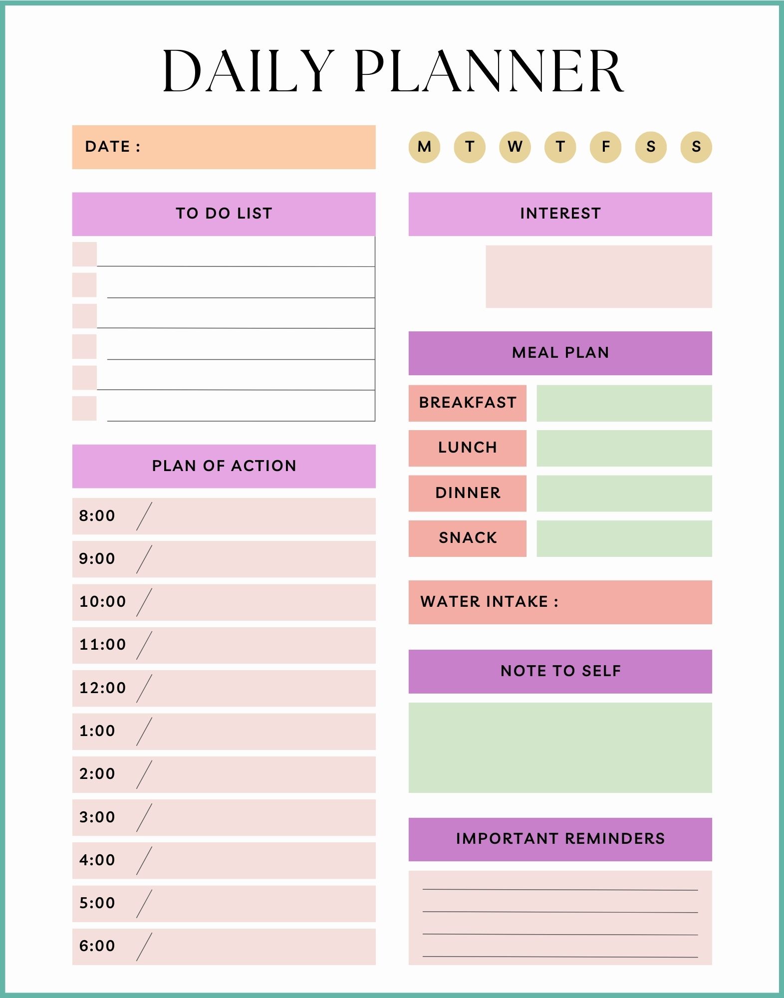 Kids Educational Daily Planner Template