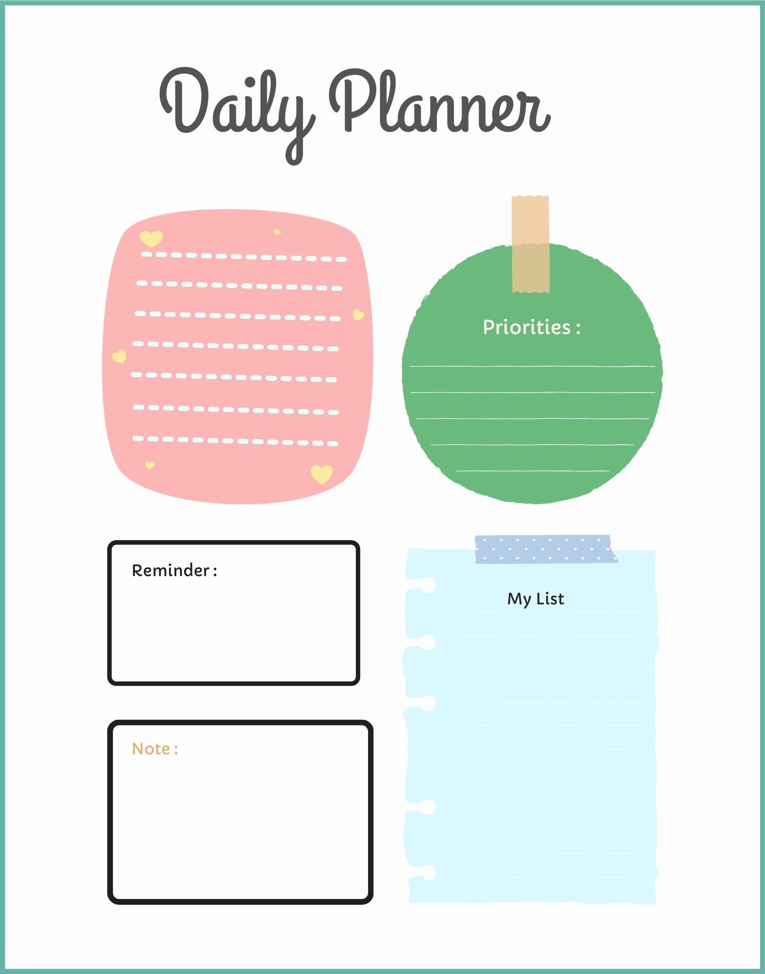 Kids Educational Daily Planner Template