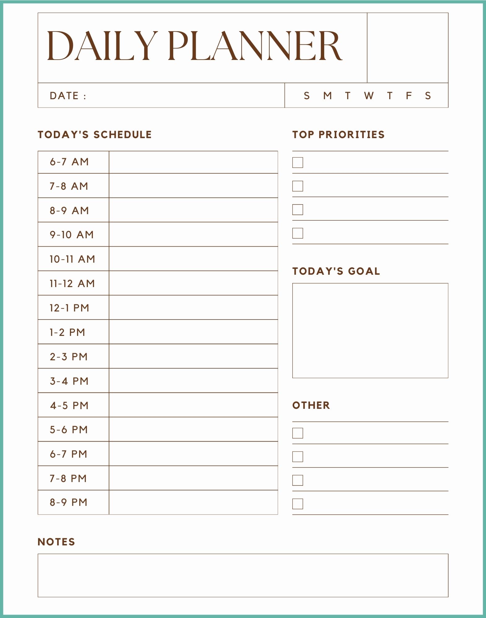 Kids Educational Daily Planner Template